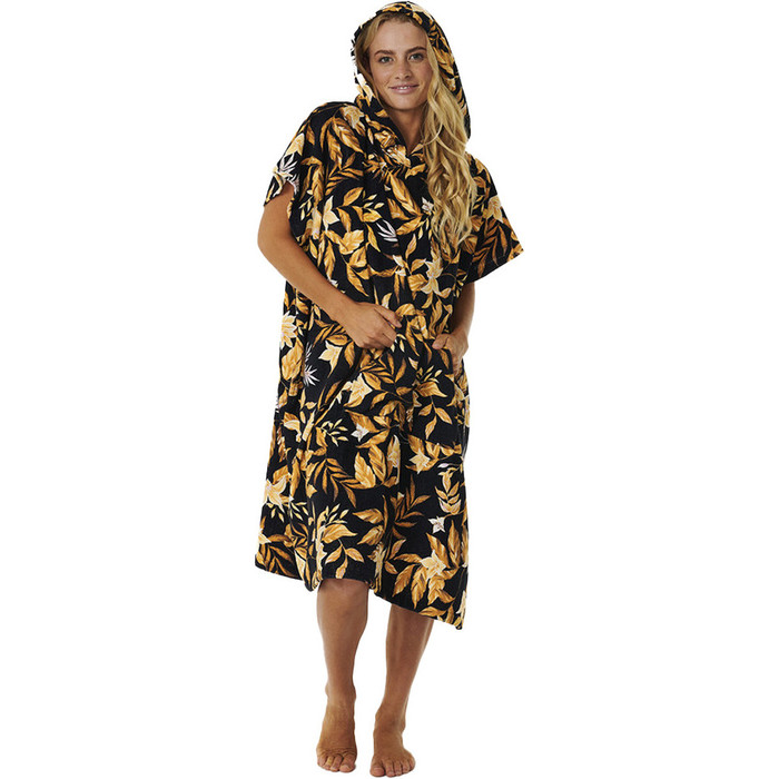 2023 Rip Curl Womens Mixed Hooded Towel Changing Robe / Poncho 00VWTO - Black